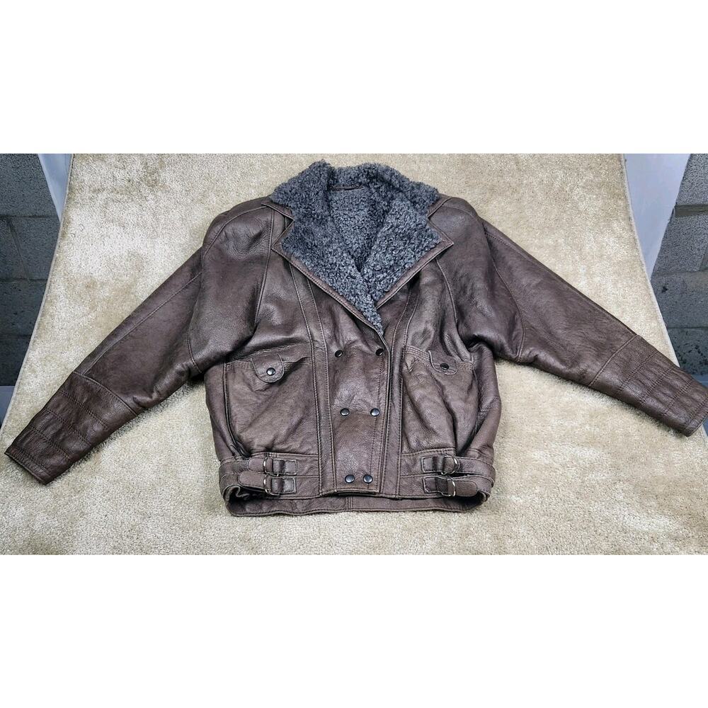 Loringhoven Vintage Sheepskin Shearling Bomber Jacket Coat Fur Lined Size Small